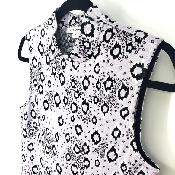 St. John Sleeveless Mock Neck Leopard Print Knit Top Lilac/Black P/XS - Picture 2 of 7
